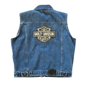 Vintage Harley Davidson Women’s Blue Denim Embroidered Biker Vest Size XL